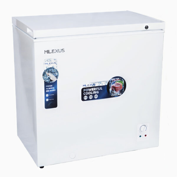 Congelador horizontal Milexus de 200 litros y 7 pies cubicos en blanco