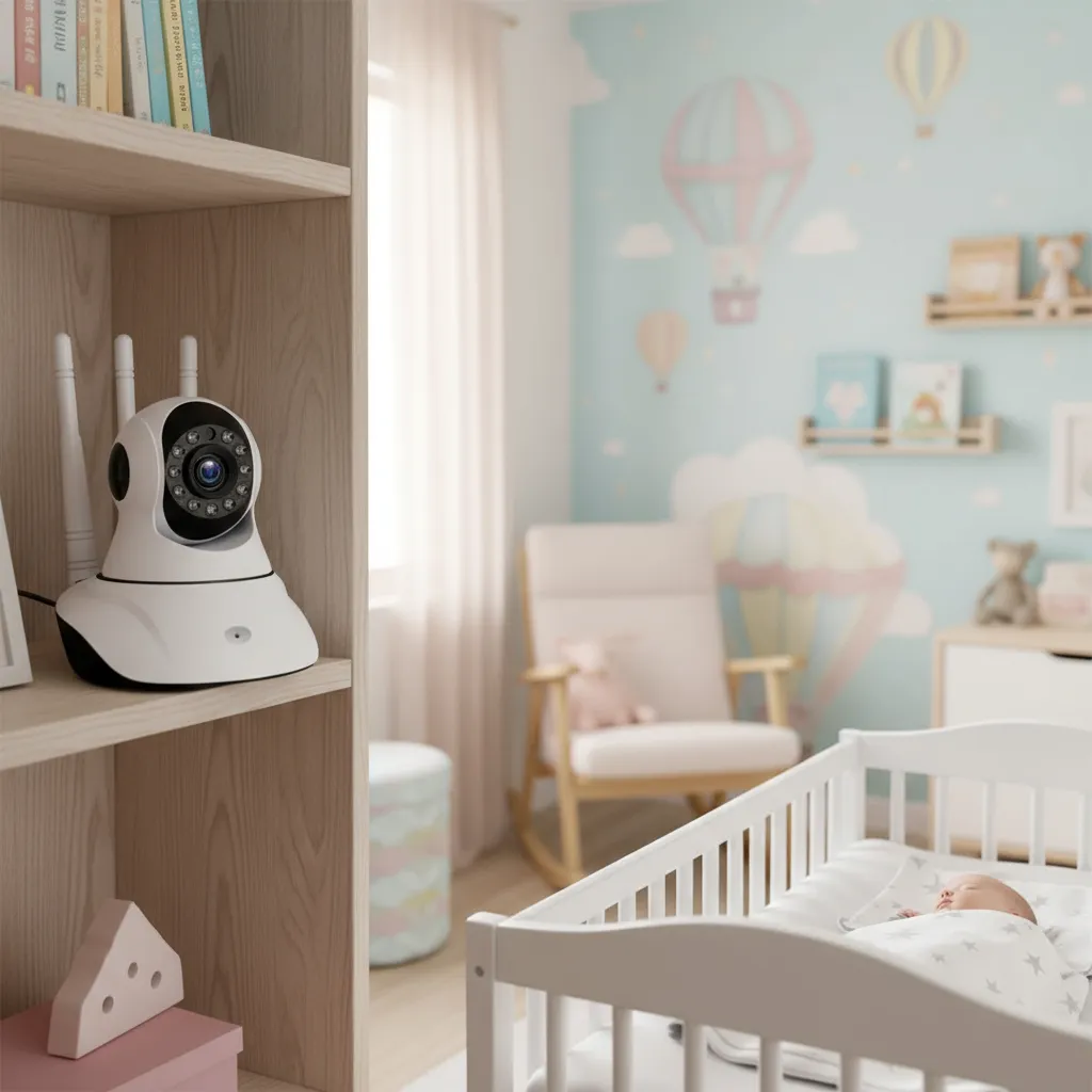 Camara De Vigilancia Wifi de 3 Antenas Jortan en cuarto de bebe