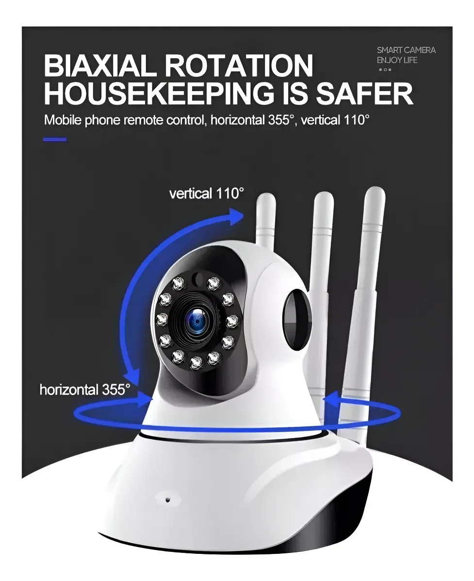 Camara De Vigilancia Wifi de 3 Antenas Jortan tarjeta migro SD